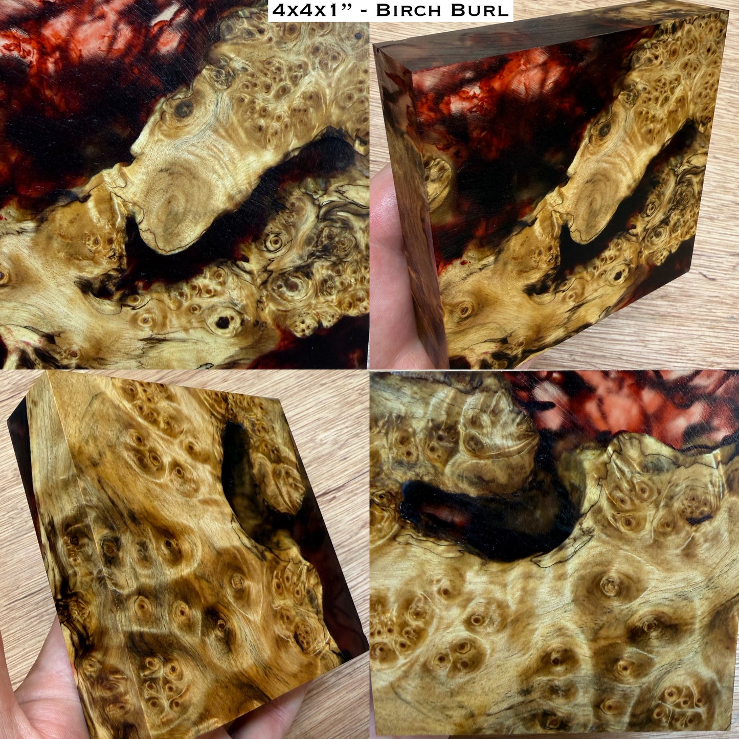 “Blood in the Water” Stabilized Birch Burl Hybrid Turkey Pot Call Block