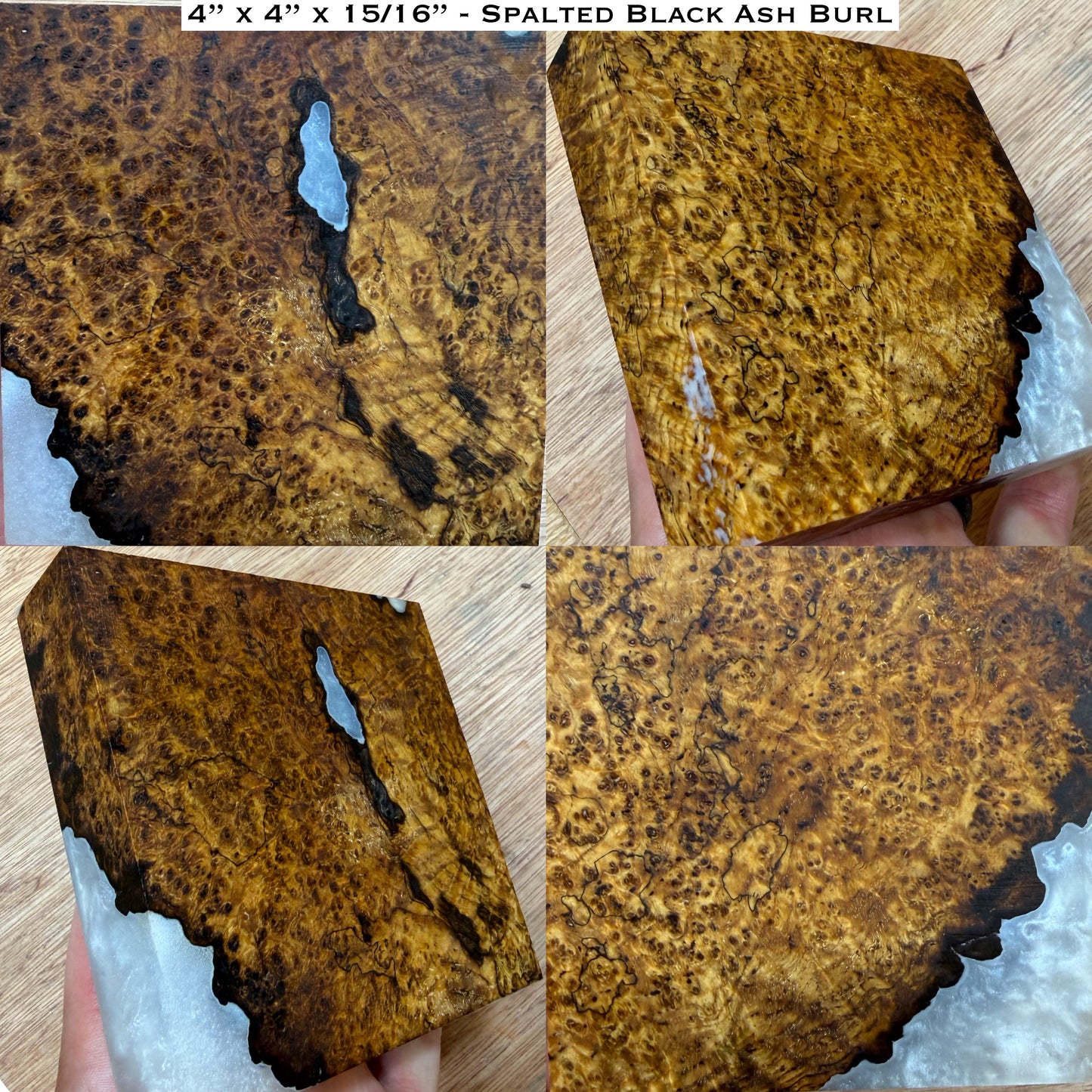 Stabilized Spalted Black Ash Burl Hybrid Turkey Pot Call Block (15/16” thick)