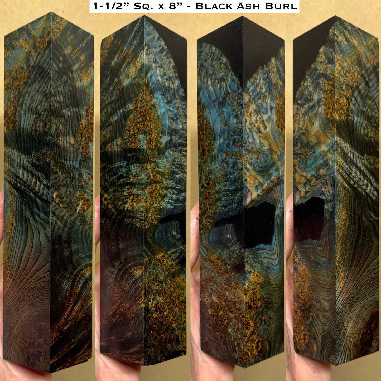 Dye Stabilized Black Ash Burl 8” Hybrid XL Call / Cue Block