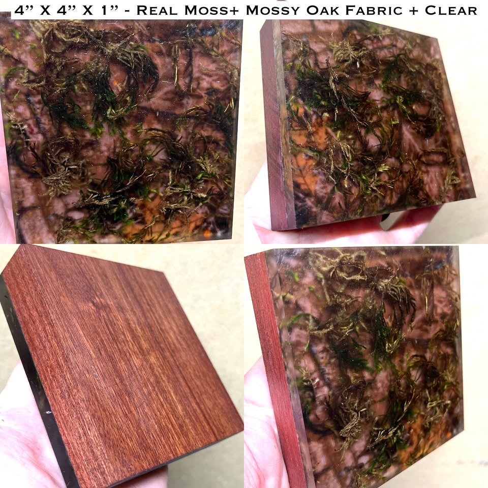 Real Moss + Mossy Oak Fabric + Clear Resin Turkey Pot Call Block
