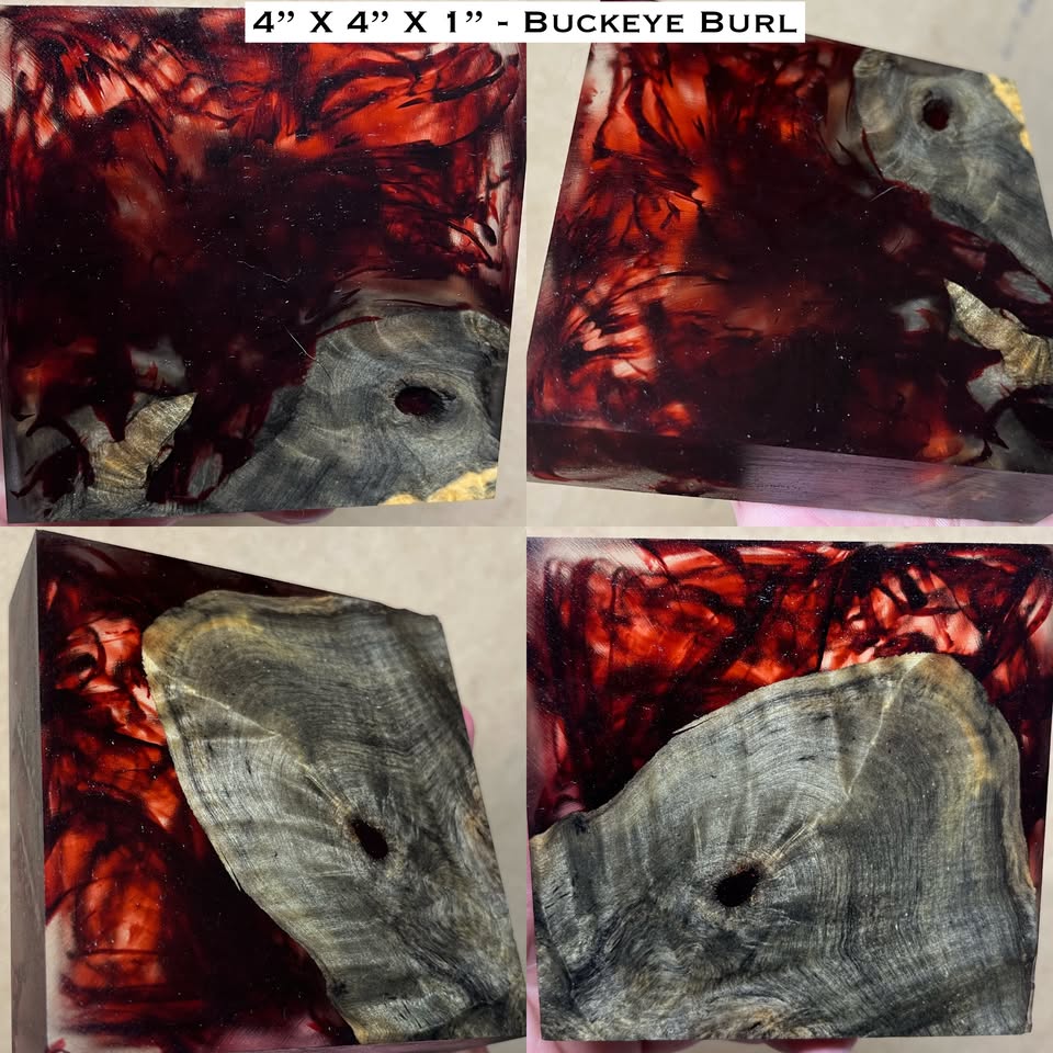 "Blood in the Water" Stabilized Buckeye Burl Hybrid Turkey Pot Call Block