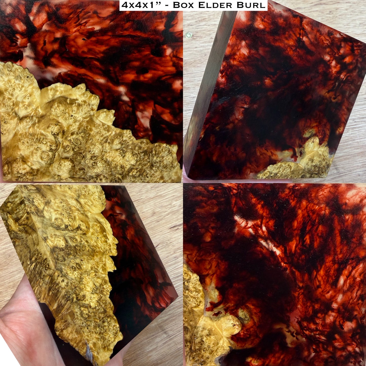 “Blood in the Water” Stabilized Box Elder Burl Hybrid Turkey Pot Call Block