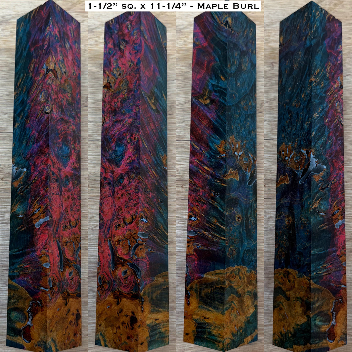 Dye Stabilized Maple Burl 11-1/4” Hybrid XL Call / Cue Blank