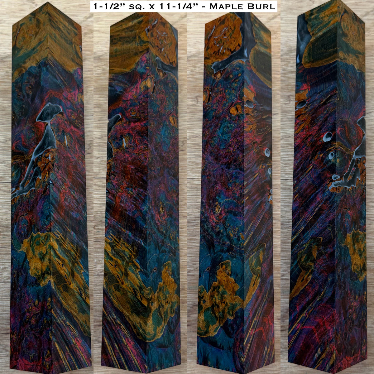 Dye Stabilized Maple Burl 11-1/4” Hybrid XL Call / Cue Blank