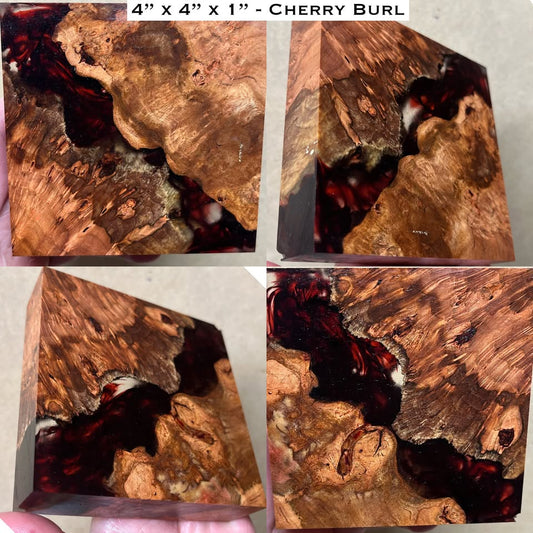 "Blood in the Water" Stabilized Cherry Burl Hybrid Turkey Pot Call Block