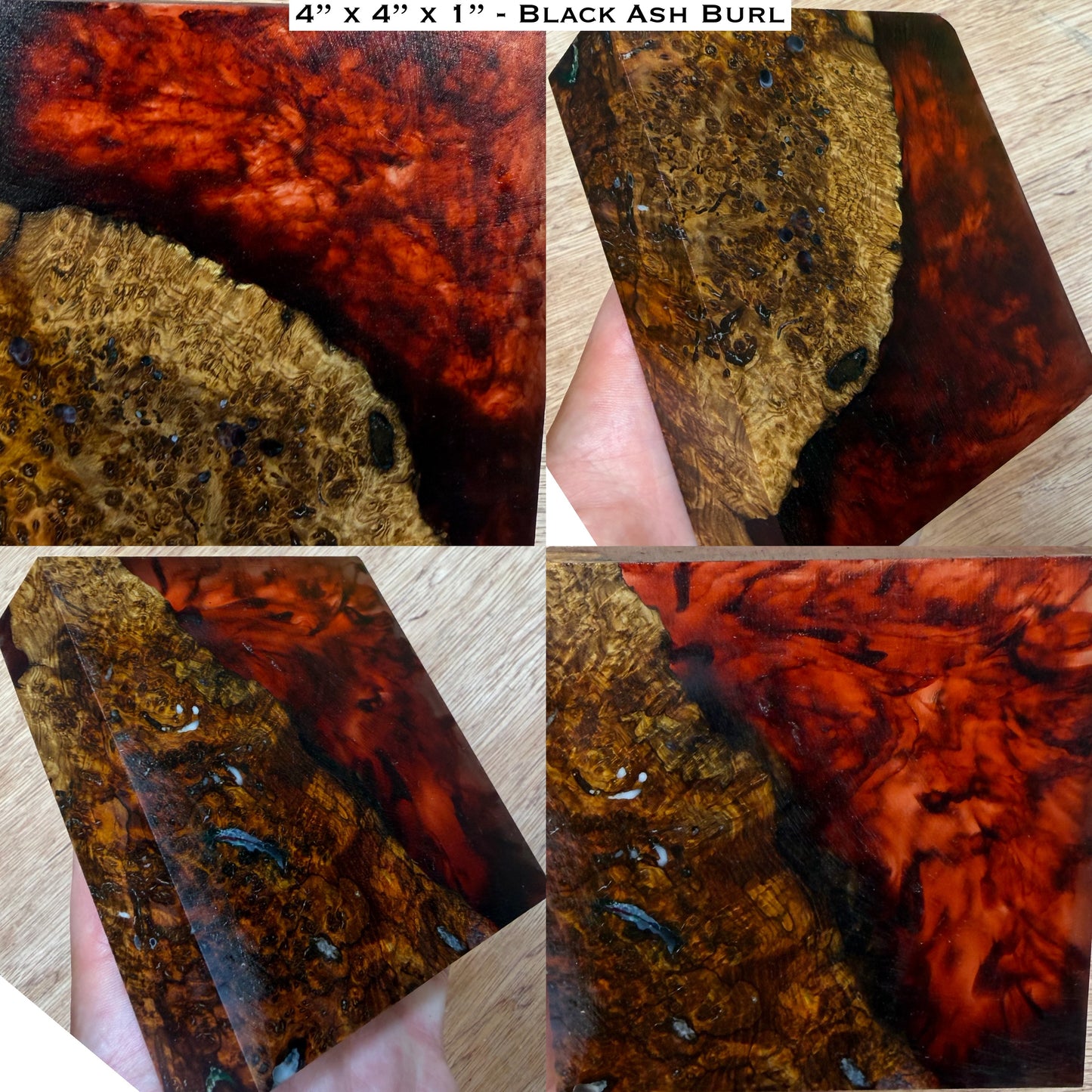 “Blood in the Water” Stabilized Black Ash Burl Hybrid Turkey Pot Call Block