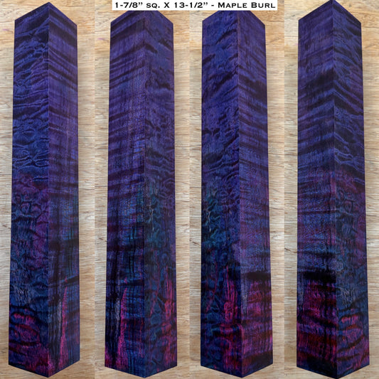 Dye Stabilized Quilted Curly Maple 1-7/8” Sq. X 13-1/2” XL Call / Cue Block