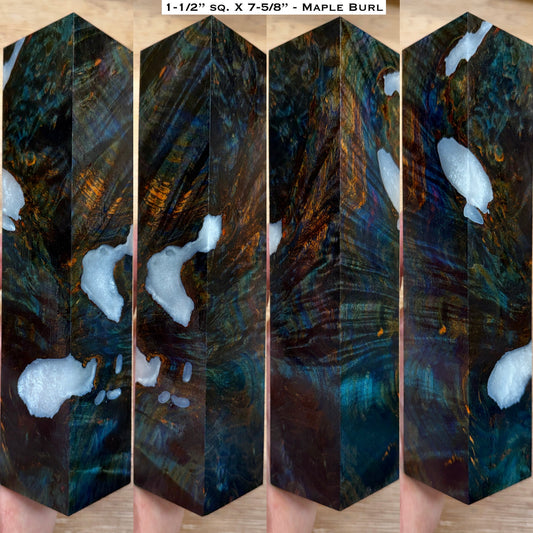 Dye Stabilized Maple Burl 7-5/8” Hybrid Call / Handle Blank
