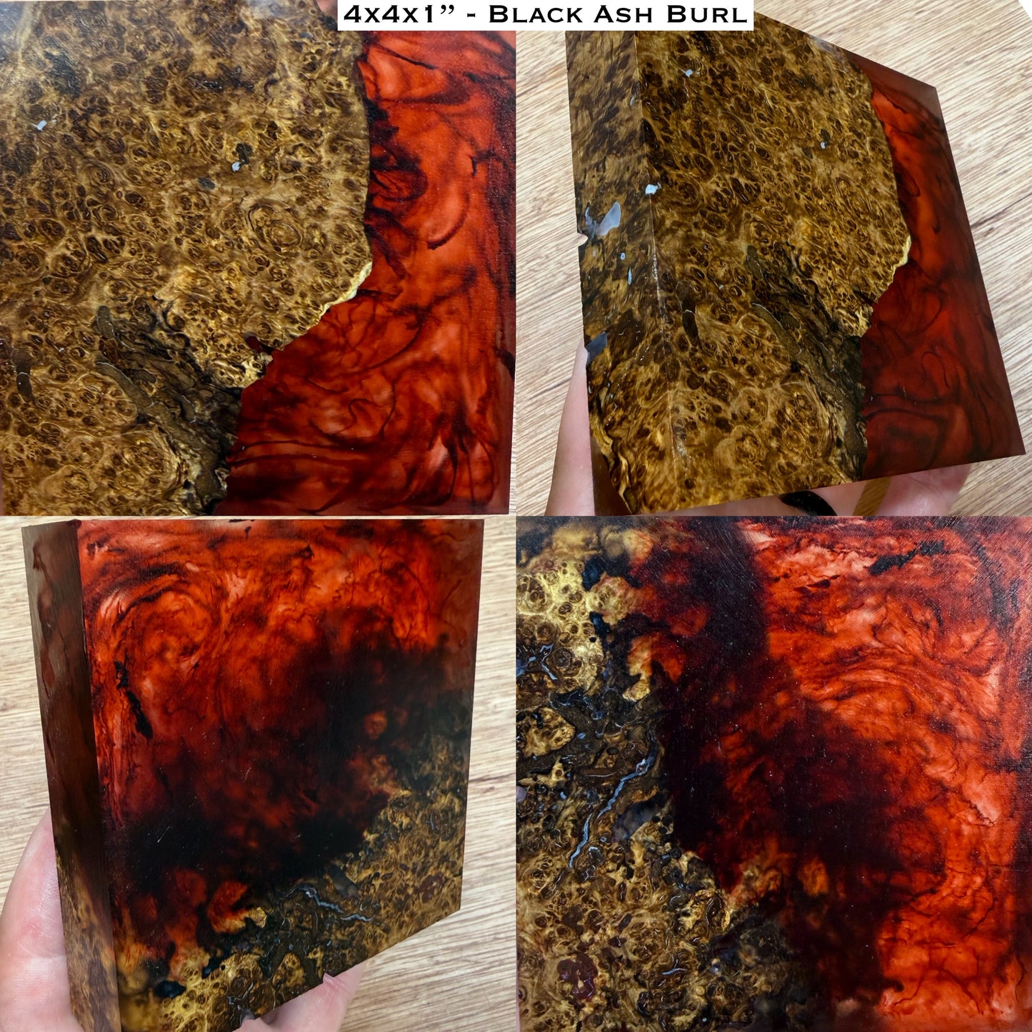 “Blood in the Water” Stabilized Black Ash Burl Hybrid Turkey Pot Call Block