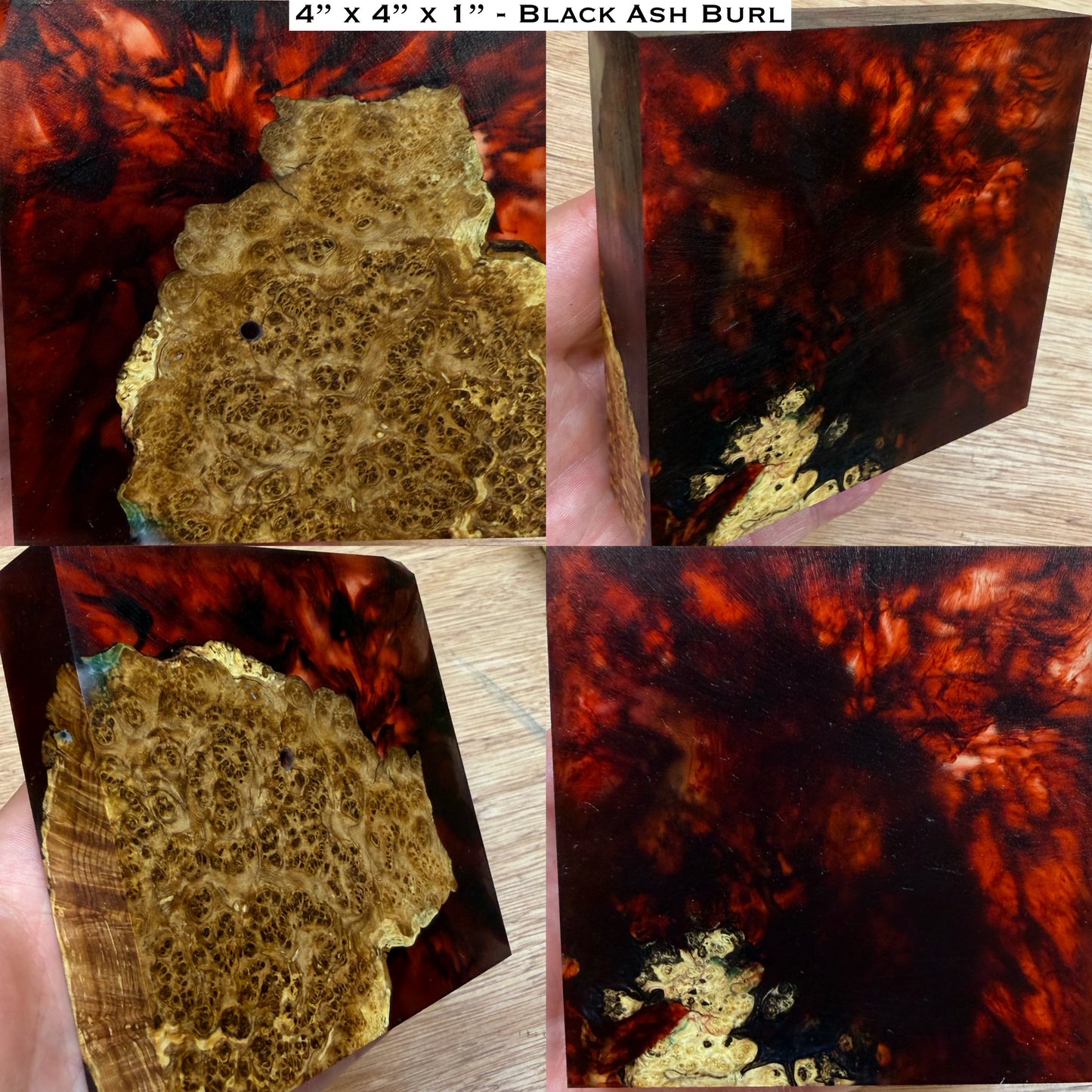 “Blood in the Water” Stabilized Black Ash Burl Hybrid Turkey Pot Call Block