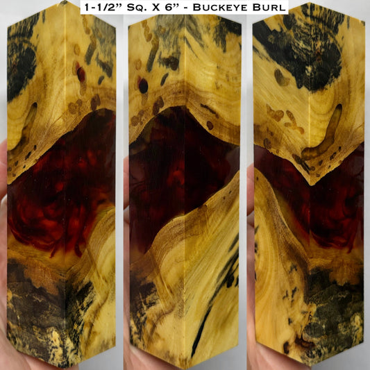 “Blood in the Water” Stabilized Buckeye Burl 6” Hybrid Duck Call / Handle Blank