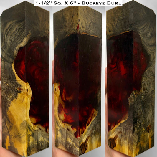 “Blood in the Water” Stabilized Buckeye Burl 6” Hybrid Duck Call / Handle Blank