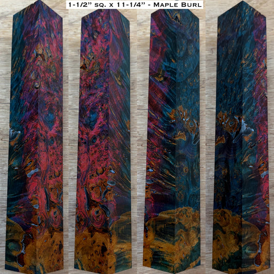 Dye Stabilized Maple Burl 11-1/4” Hybrid XL Call / Cue Blank