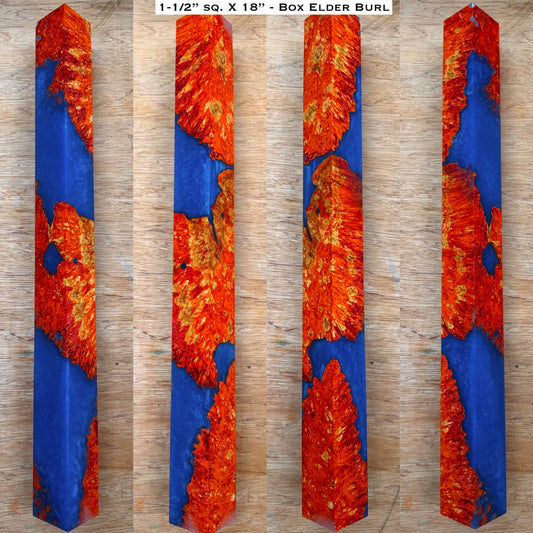 Dye Stabilized Box Elder Burl 18” Hybrid XL Call / Cue Blank